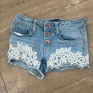 Kids Denim Shorts with Floral Lace